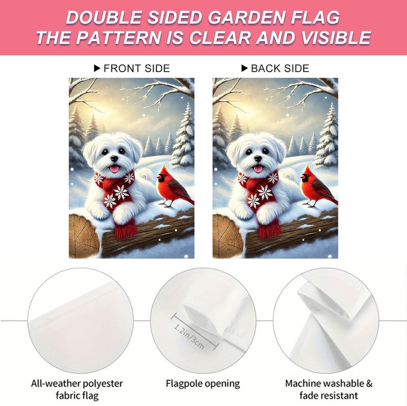 BlissYard Christmas Garden Flag 12x18 Inch Double Sided Maltese Dog in Red Scarf Garden Flag Winter Holiday Yard Banner Outdoor Decoration Farmhouse Christmas Flag for Porch Lawn Welcome Seasonal Outdoor Decor - Image 5